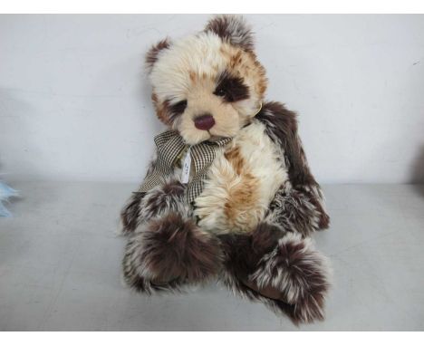 Charlie Bears 'Blackberry Crumble' Articulated Plush Bear, designed by Isabelle Lee #CB625139, with bell necklace, bow and ta