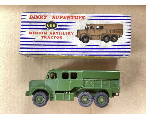 Dinky Toy No 689 Medium Artillery Tractor, overall good plus/very good, some chipping to corners and raised edges, boxed, tea