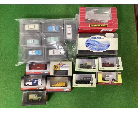 Twenty 1:76th Scale Diecast Model Lineside Vehicles by Oxford, Corgi including #DG200016 Ford Transit Rail Express Parcels, b