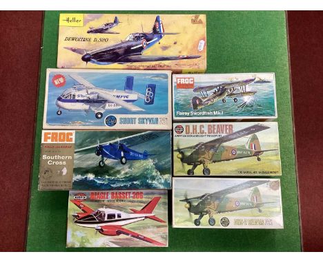 Seven Plastic Model Aircraft Kits by Airfix, Frog, Heller to include Airfix 1:72 #04018-3 Short Skyvan, Frog 1:72 #F258 Faire