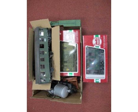 Eight Items of 'G' Gauge/10mm Rolling Stock, comprising a LGB Ref 32190 "KPEV" post van (a new item but one bogie damaged) bo