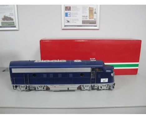 A L.G.B Gauge One/10mm Ref No 22578 U.S.A Outline F7-A Bo-Bo diesel Locomotive, finished in "See Thru" Prototypical blue live