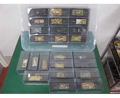 Twenty Four 'Partworks' Diecast and Plastic Model Military Armoured Vehicles to include Jagdpanzer 38 "Hetzer'" Tank, cased.