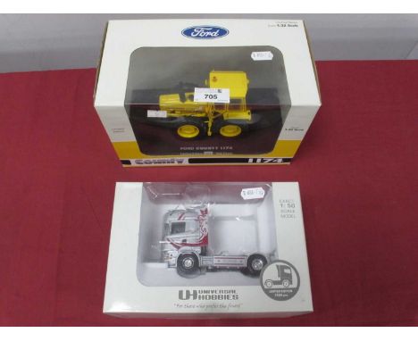 Two Universal Hobbies Diecast Model Vehicles comprising of 1:32 Ford County 1174 Tractor (yellow edition), 1:50 Scania R620 "