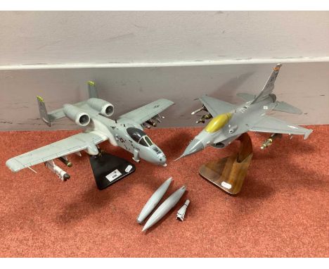 Two Wood Construction Static Display Model Military Aircraft comprising of a Fairchild Thunderbolt (Warthog), Lockheed Martin