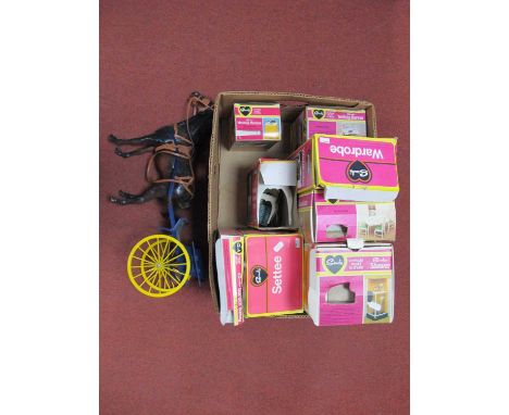 Eight Boxed Pedigree Sindy accessories, to include wardrobe, settee, dining table and chairs, writing bureau with secret draw