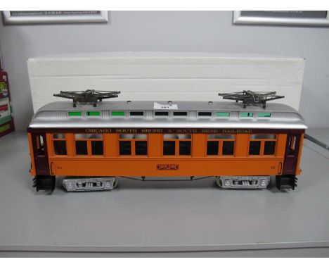 A "Hartland Locomotive Works" 'G; Gauge (10mm) U.S.A Outline Interurban Bogie Rail Bus, Chicago South Shore Railroad; model c