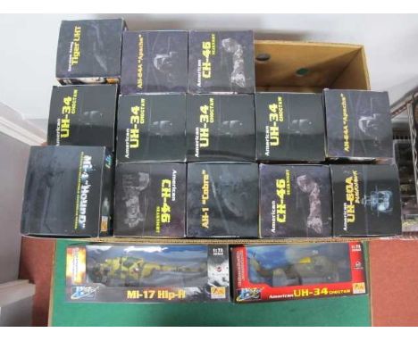 Fifteen 1:72nd Scale Plastic Model Helicopters by Easy Model to include AH-64A Apache, German Army Tiger UHT, Boxed.
