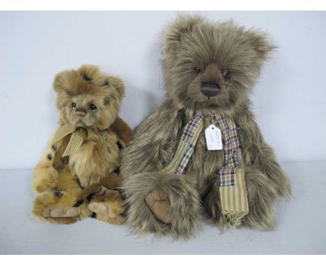 Two Charlie Bears Articulated Plush Bears, including 'Mark' #CB194537 designed by Isabelle Lee, with tags and neck tie, appro