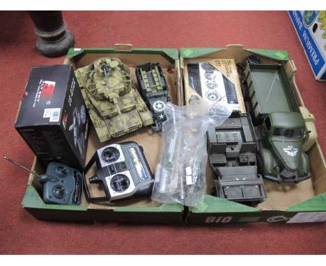 A Collection Of Diecast and Plastic Military Model Vehicles including RC US Army Jeep, RC German Panzer IV Tank (missing trac