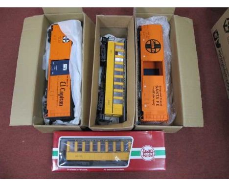 Four 'G' Gauge (10mm) U.S.A Outline Items of Rolling Stock, comprising two L.G.B. "Denver and Rio Grande" Old Timer coaches, 