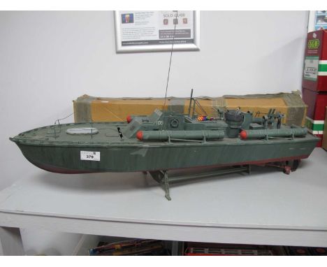Two Kit Built/Started Plastic Model Military Boat Kits (battery operated - RC components required) including US Army Torpedo 