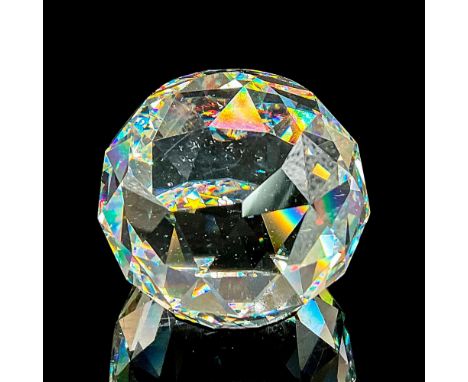 Clear faceted crystal paperweight with image of Mickey dressed in Fantasia garb. Celebrating Disney's 25th Anniversary. This 