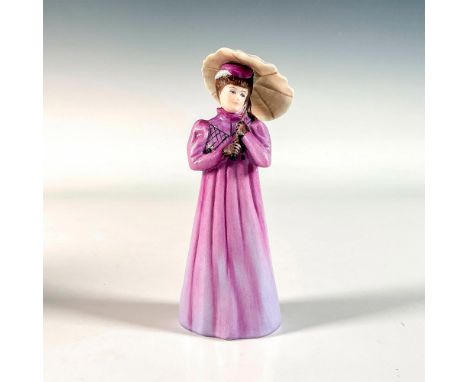 Hand painted in matte finish depicting a lady in a purple dress holding her parasol on a stormy day. Goebel backstamp. This i