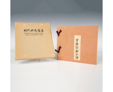First edition of beautifully illustrated hardcover Representative Flower Arrangements of Present-Day Japan with green silk co