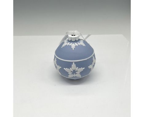 Blue and white Christmas Ornament with satin ribbon for hanging. W impressed mark. This item has its original box: 5.5"L x 6"
