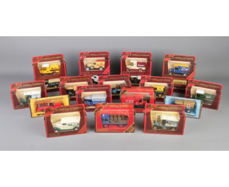 A box of Matchbox diecast vehicles including Models of Yesteryear 1920's Rolls Royce Fire Engine.