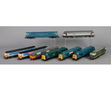 A collection of nine Hornby OO Gauge (1/76 Scale) locomotives, to include: Tri-ang Hornby R751 Class 37 Diesel D6830 BR Blue 
