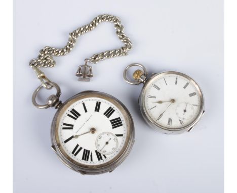 A Victorian silver fusee pocket watch along with a smaller Swiss silver pocket watch. The larger example with white metal Alb