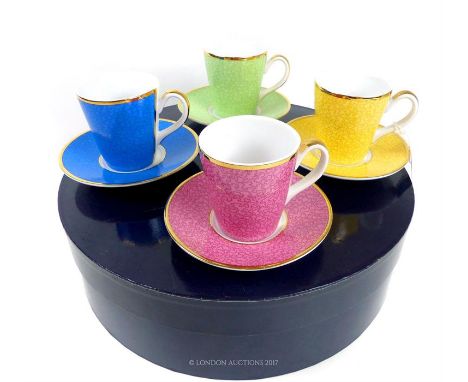 An unused 2006 set of four Royal Worcester cups and saucers, in celebration of HRH 80th birthday, in original circular box, 1