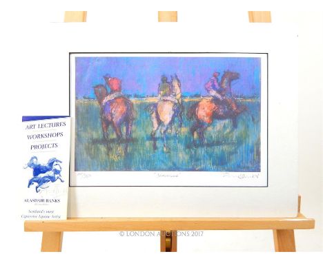 Alasdair Banks, an unframed but mounted limited edition print of horse racing interest, signed in pencil, sight size 27 x 40 