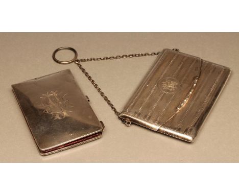 A LADY'S SILVER VISITING CARD CASE, maker's mark C.C., Chester 1914, in the form of an envelope with engine turned stripes en