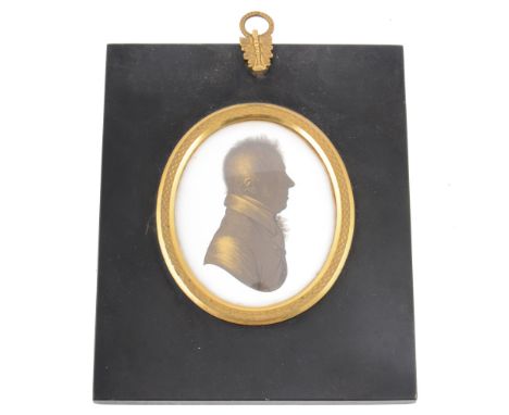 Regency painted profile, John Miers of Bath, a silhouette-like portrait of a gentleman of the Beaufoy family, trade label ver
