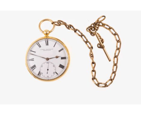 James Whitelaw Edinburgh - an 18 carat yellow gold open face pocket watch, the white enamel dial having a Roman numeral chapt