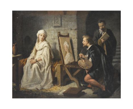 French School,19th century,&nbsp;Guido Reni painting the portrait of Beatrice Cenci, oil on relined canvas, 35cm x 44cm.