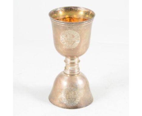 William IV silver 'egg timer' travelling communion set, Charles Rawlings &amp; William Summers, London 1813, bayonet fitting 
