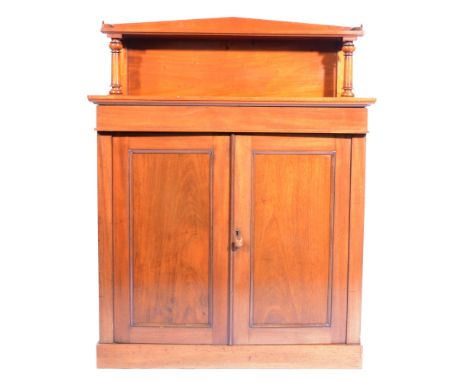 Victorian mahogany chiffonier, raised back with a shelf supported by columns, single frieze drawer, over two panelled doors, 