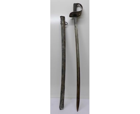 An English officer's sword and scabbard, length of blade 89cm