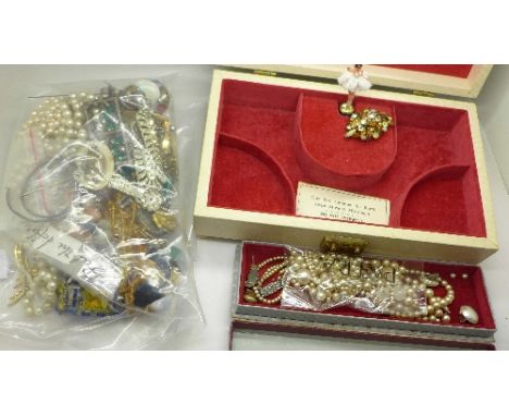 Costume jewellery including vintage, a plated Albert chain, hat pins, etc., weight including box 2.00kg