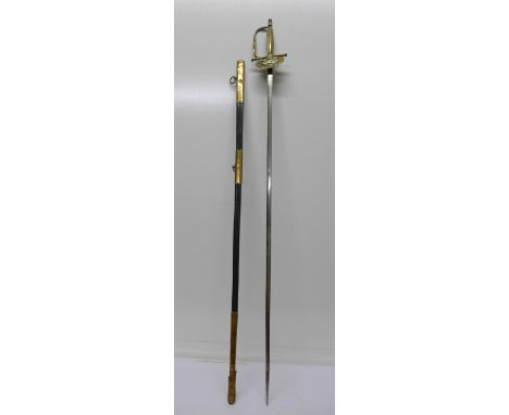 A court sword and scabbard, length of blade 80cm