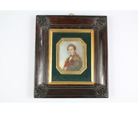 A 19th Century Portrait Miniature, depicting a young gentleman, approx 6.5 x 8 cms, presented in an ebonized frame, signed de