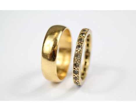 A&nbsp;22 ct gold Wedding Band, mm VWA, size Q, approx 6.1 gms.together with a vintage 18ct Yellow Gold and White Stone Full 