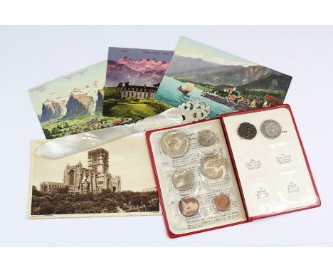 A Mother-of-Pearl Letter Opener, together with a quantity of vintage postcards including Hong Kong, Penang, Singapore, Englis