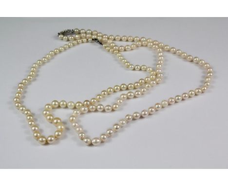 A Vintage Baroque Pearl Necklace, on marcasite clasp, approx 78 cms l, pearls measure approx 9mm together with another vintag