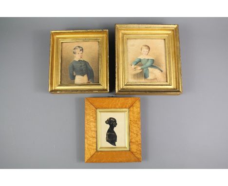 Two 19th Century Portraits. The miniatures depicting a two small boys, approx 12.5 x 14.5 cms, broth framed and glazed togeth