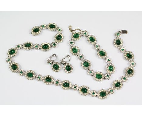 A Vintage Ciro of Bond Street Green and White Stone Suite, comprising necklace, bracelet and earrings, in the original box.&n