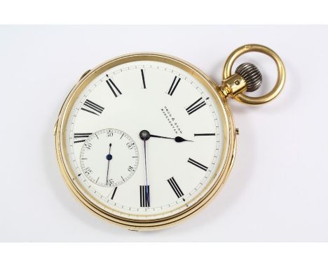 An 18ct Gold Open-Faced Pocket Watch, the watch having a white enamel face with Roman dial and subsidiary second dial approx 