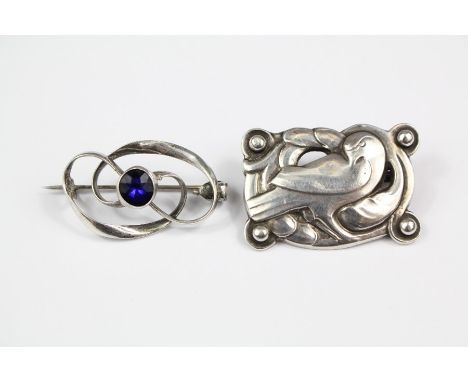 A Vintage Silver Art and Crafts Georg Jensen Brooch, marked Georg Jensen approx 30 x 20mm together with another sterling silv