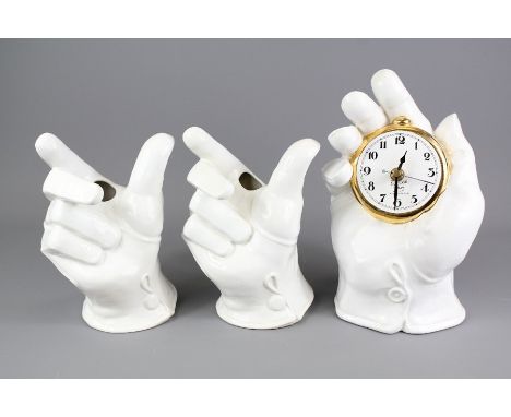 Leo Bonassera Studio Pottery, including a pair of upright glove vases approx 20 cms together with an unusual study entitled '