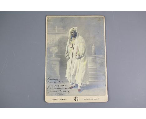 Enrico Caruso (1873-1921)  Italian Tenor Vintage Sepia Hand-Coloured Signed Photograph, the image depicting Caruso standing i