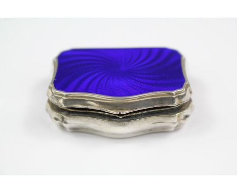 A Silver and Blue Enamel Pill Box. London import marks, dated 1927, mm S &amp; Co Ltd, approx 4.2 x 3.2 cms.&nbsp;