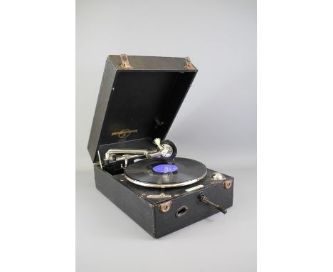 A Columbia Grafonola 201 Record Player; the record player together with miscellaneous 78 rpm records, including Harry Lauder'