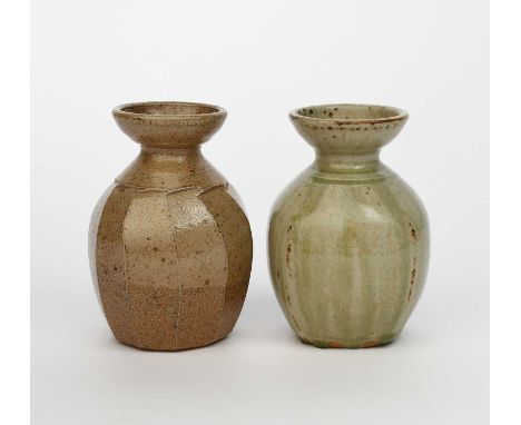 Richard Batterham (1936-2021)a cut-sided salt glaze stoneware flower vase, and another stoneware flower vase covered in an as