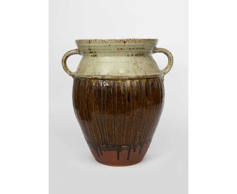 Φ Reuben Batterham (born 1967)a large stoneware garden pot made at the Durweston Pottery, shouldered, twin-handled form, cove