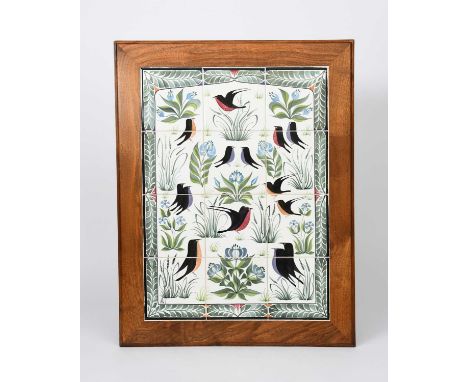 Φ Laurence McGowan (born 1942)a twelve tile panel, painted with stylised birds amongst foliage, inside a foliate border, in c