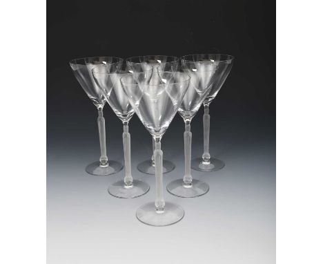 'Clos Sainte Odile' a set of six modern Lalique clear and frosted glass champagne glasses originally designed by Rene Lalique